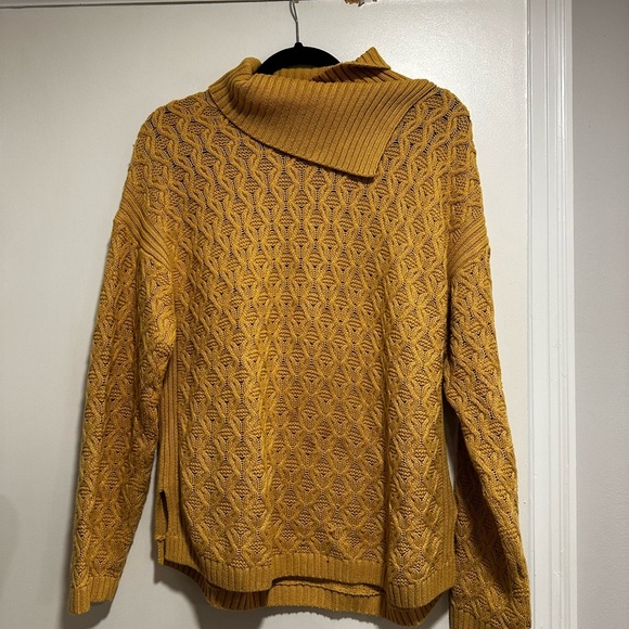 Jeanne Pierre Large Yellow Mixed Cable Knit Cowl Neck Sweater Pullover Sweater. - Picture 7 of 14